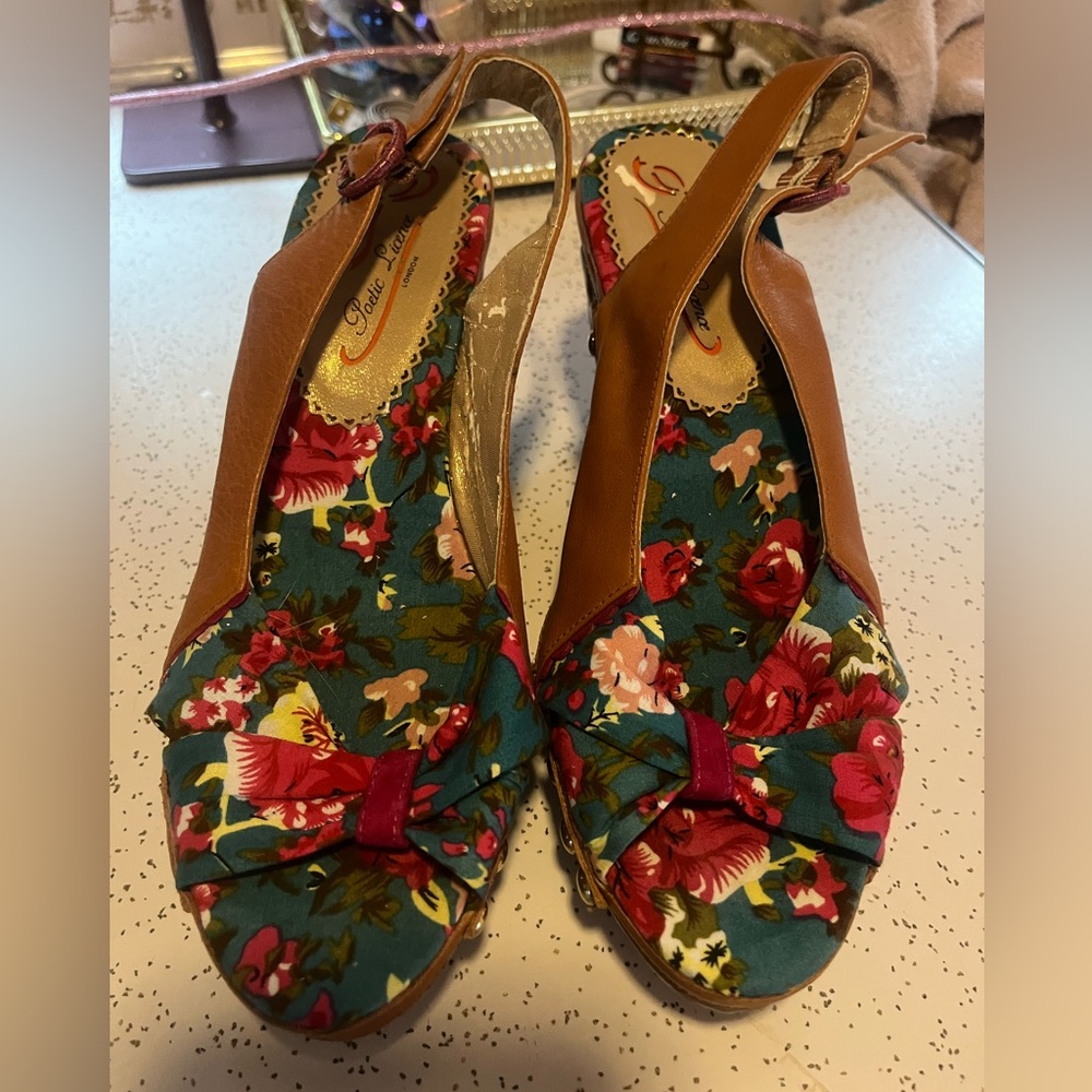 Poetic Licence London Garden Variety slingback wedge sandals like new condition